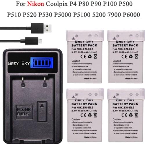 3.7V 1500mAh EN-EL5 EN EL5 ENEL5 Battery + LCD USB Charger for NIKON Coolpix P530 P520 P510 P100 P500 P5100 P5000 P6000