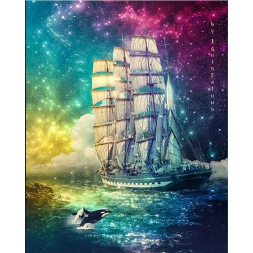 DIY full square round drill diamond painting Sailing scenery 5d diamond mazayka embroidery Whale scenery wall decoration