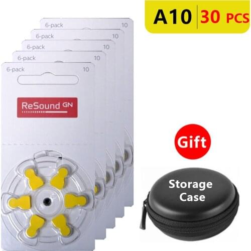 Hearing Aid Batteries Size 10 za Resound,Pack of 30,Yellow Tab PR70 1.4V Type A10 Zinc Air Battery with Storage Box Case