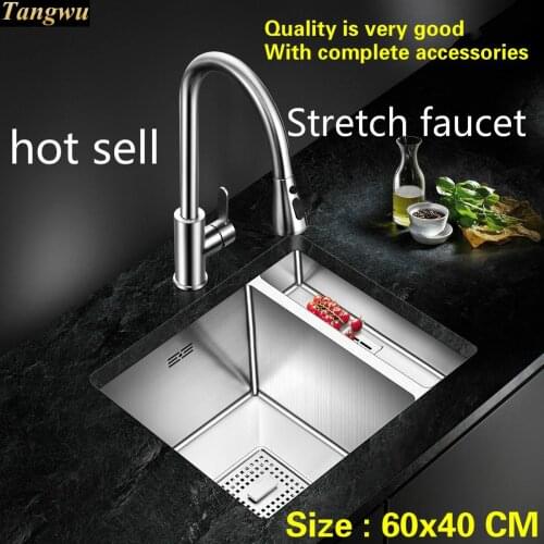 Free shipping Household fashion kitchen manual sink single trough hot sell 304 food-grade stainless steel 600x400 MM