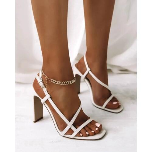 Summer Sandals Women Shoes Genuine Thick High Heel Shoes Buckle Cross-tied Sandals Ladies 89j