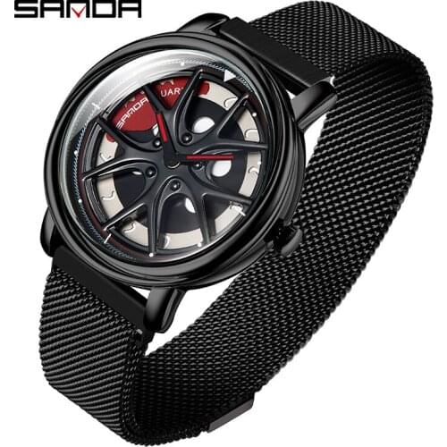 SANDA Watches Men Fashion Top Brand New Car Wheel Style Quartz Wristwatch Waterproof Stainless Steel Mens Watch Reloj h\Hombre