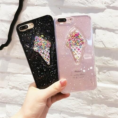 INS Cute 3D Dynamic Ice Cream Phone Case For iphone 11 X XS Pro Max XR 6 6s 7 8 Plus Case Glitter Bling Back Cover Coque Gifts