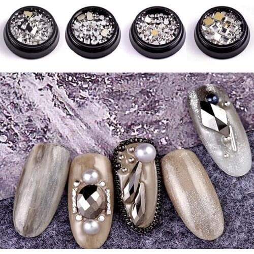 Black Nail Crystals Flatback Crystal AB Glitter Stones 4*4/3*6/4*6mm Square/Round/Ovel Rhinestones For a Manicure Nail Accessory