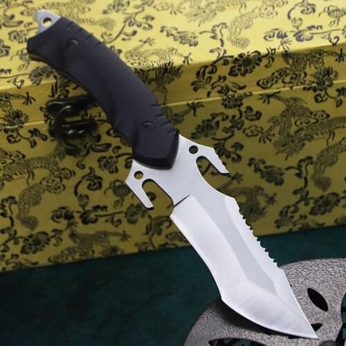 Black G10 handle outdoor hunting tactics straight knife jungle rescue knife outdoor hiking self-defense knife fishing kill knife