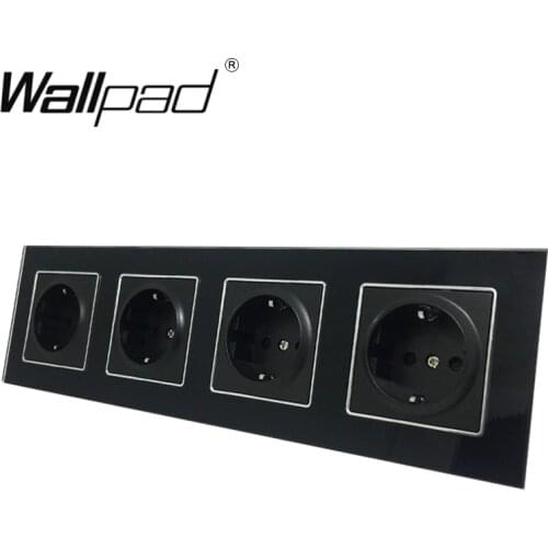 Quadruple EU Socket Round Box Mount CE Wallpad Luxury Black Crystal Glass 4 Frame 16A EU Standard Electrical Outlet with Claws