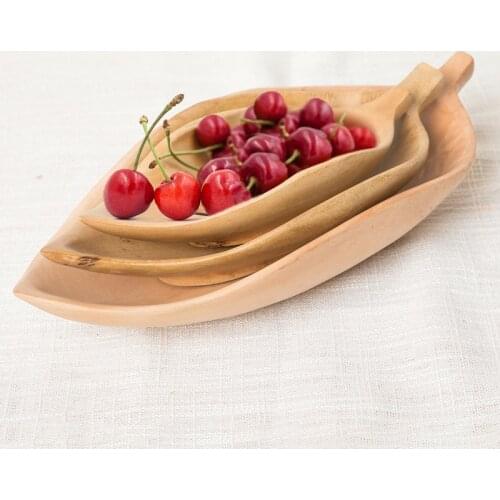 Leaf Shape Wooden Fruits Plate Japan Style Natural Wood Nuts/Snacks Serving Tray Creative Dining Room/Restaurant Tableware Decor