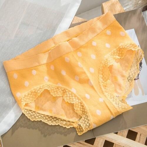Womens Polka-Dot Mid-Waist Lace-Up Hip High Elasticity Triple-cornered Briefs
