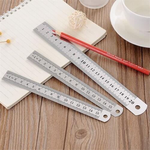 2pcs Double Side Scale Metal Ruler Stainless Steel Straight Ruler Measuring Tool School Stationery Office Drafting Tools 0.5mm