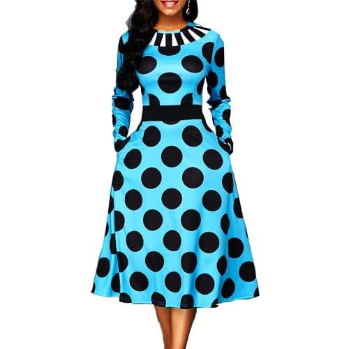 WomEn Dress 2021 Autumn Vintage Sexy Dot Print Ball Gown Dresses Casual Plus Size Long Sleeve Slim Patchwork Long Party Dress