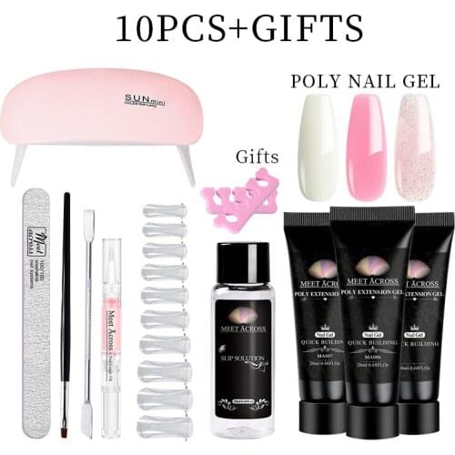 MEET ACROSS Nail Extension Gel Nail Kit Quick Building Nail Gel Nail Polish For Nail Extensions Acrylic Gel Polish Nail Art Set