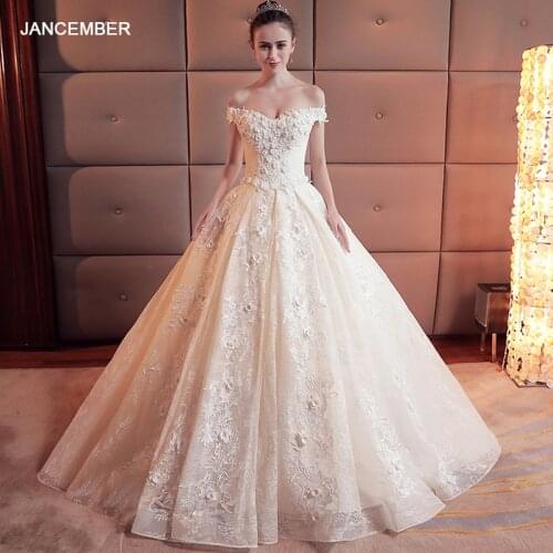 HLF36 Palace Wedding Dress 2021 New Flower Skirt Dream Thin Long Sleeve Out Suknie Wieczorowe Abito Sposa Spiaggia فستان عرس