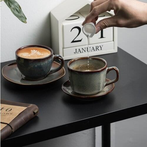 Yaobian coffee cup and saucer set mug retro office water cup Japanese breakfast cup ceramic drink milk cup coffee mug