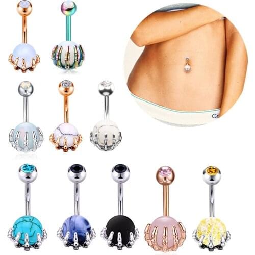 Belly Button Rings Piercing Kit Surgical Steel Belly Chains For Women Pink Opalite Claw Navel Rings Jewelry