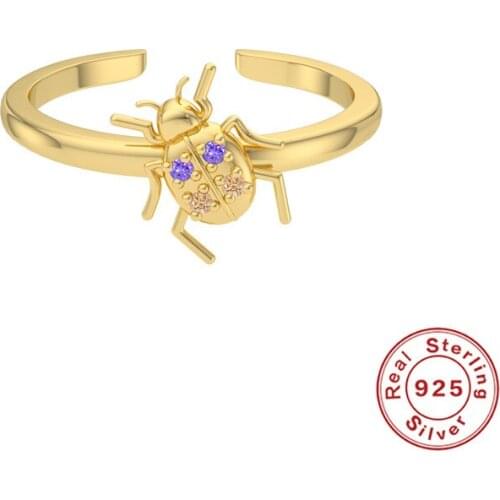 Aide 925 Sterling Silver Gold New Punk Zircon Beetle Ring Fine Jewelry Luxury 2021 Rainbow Green Purple Crystal Opening Rings