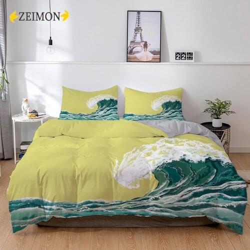 ZEIMON Ocean Waves Bedding Set Printed Duvet Cover King Queen Size Bed Quilt Cover Comforter Cover 2/3Pcs Bedclothes