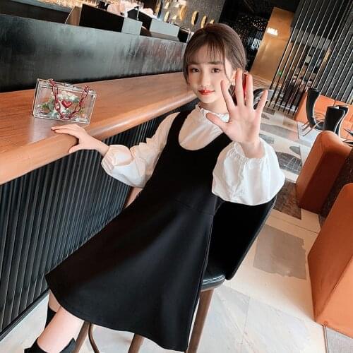 Girls Sets 2021 Fall New Teenage Girl White Shirts And Sleeveless Dress 2Pcs Set Children Clothing Kids Suits 4 6 8 10 12 14Year