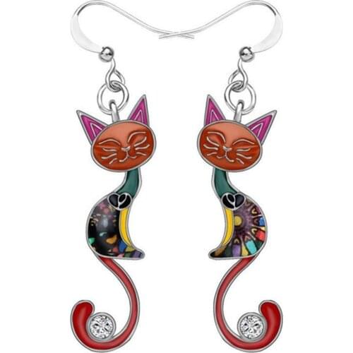 Creative Colorful Cat Drop Dangle Earrings For Women And Girl Tail Zircon Animal Cute Hook Earring Trendy Party Jewelry Gift