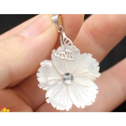 New 925 silver pearl pendant natural shell Flower Necklace Fashion white shell flower pendant lucky accessories