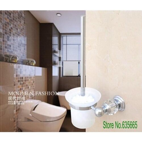 Fashion Luxury Crystal Glass Decoration Chrome Brass Toilet Brush Holders Bathroom Shelf Sanitary Ware Hardware Accessories