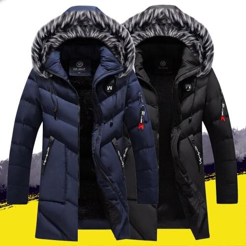 Winter Coat Men Long Parka Jacket Fur Collar Hooded Jacket Winter Warm Coat Oudoor Jacket Mens Outwear Long Overcoat Cotton