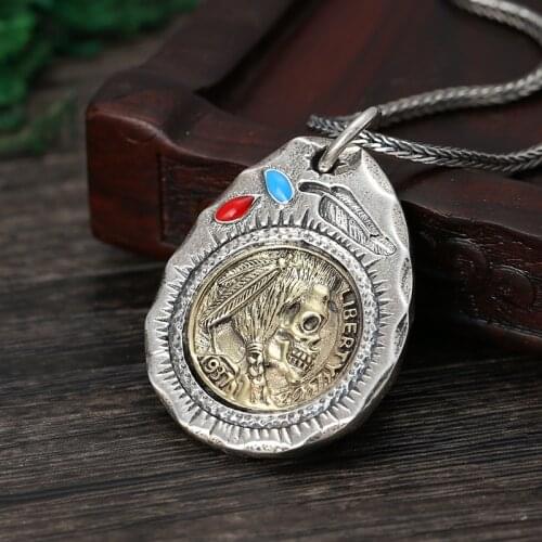 Wholesale S925 Sterling Silver Fashion Jewelry Men And Women Personality Fashion Wild Thai Silver 1937 Indian Chief Pendant