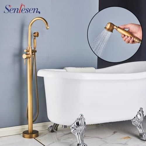 Senlesen Flooring Free Standing Bathtub Faucet Dual Control Cold Hot Water Mixer Tap Para Bathtub Shower & Bath