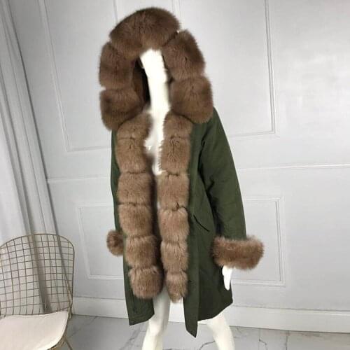 Winter Jacket Parkas Women Hooded Real Fox Fur Collar Real Rex Rabbit Fur Liner Outwear High Quality Fur Parkas