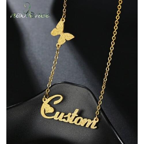 Nextvance Customized Name Butterfly Frosted Necklace Personalized Stainless Steel Pendant Chain for Women Creative Gift Jewelry