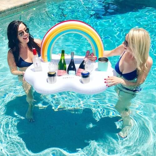 Floating Table Summer Party Bucket Rainbow Cloud Cup Holder Swimming Pool Inflatable Bed Float Beer Drinking Cooler Bar Beach