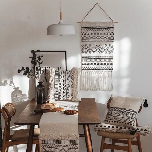Morocco Hanging Geometric Tapestry Nordic Black White Fabric Wall Decoration Ornament Home Office Studio Wall Background Decor
