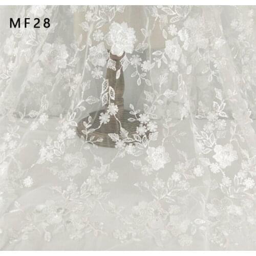 Luxury white embroidery mesh lace fabric nigerian lace fabrics sewing fabric for fashion wedding dress mesh top MF28