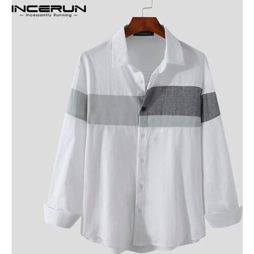 New Mens Leisure Button Camisa Stylish Retro Trend Cotton Linen Shirts Loose Simple Patchwork Long Sleeve Shirt S-5XL INCERUN