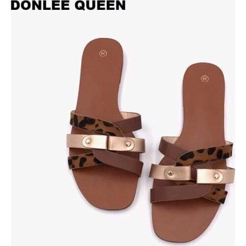 Big Size Women Slippers Luxury Brand Slides Beach Flip Flops Slip On Outdoor Slipper Leopard Flat Casual Shoe Women Snake Sandal