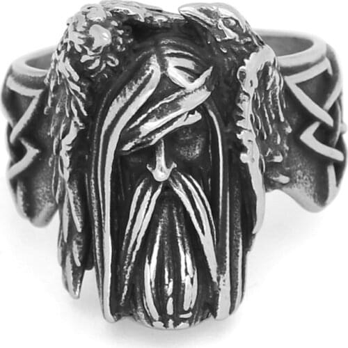 Nordic Viking amulet odin Huginn and Muninn knot Amulet Stainless Steel Ring with Valknut Rune Gift Bag