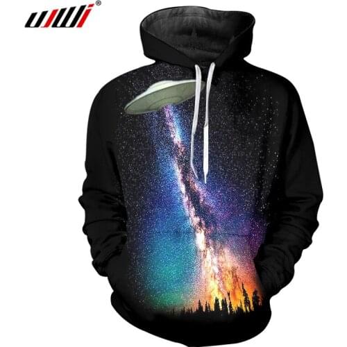 UJWI Black Hoodie 2018 Fashion Mens 3d Galaxy Star Spacecraft Printed Sweatshirt Hombre Hip Hop Streetwear Pullover O-neck Hoody