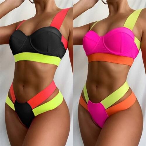 2021 Woman Push Up Bikini Summer Sexy Beach Bikini For Ladies Fashion Biquini Stitching Color Biquinis Bathing Suit Swimsuits