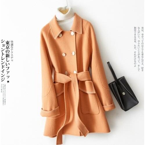 Womens Cashmere Coat Long Double-faced Wool Jacket Korean Elegant Ladies Coats and Jacket Spring Autumn Manteau Femme 2020