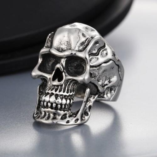 ZOSHI Mens Punk Skeleton Skull Rings Gothic Retro Silver Color Finger Rings European Rock Band Cool Jewellery