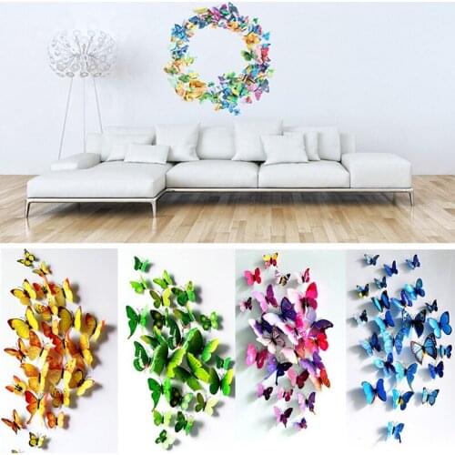 12Pcs/lot 3D Wall Stickers Fridge Magnet Butterflies DIY Wall Sticker Home Decor Kids Rooms Wall Decoration #85497