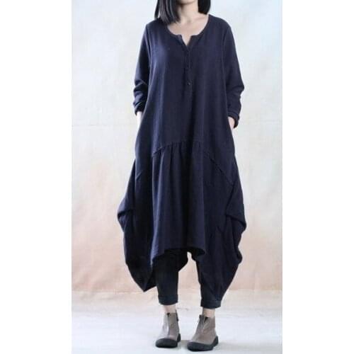2018 Womens Original Loose Womens One-piece Dresses Linen Dresses Original Design Unique Linen Dress 16166