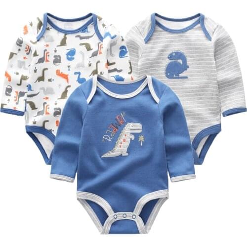 2019 3Pcs/Lot Summer Bodysuits Cute O-Neck 0-12M 100%Cotton Baby Girls Boys Clothing Long Sleeve Cartoon Jumpsuit Clothes