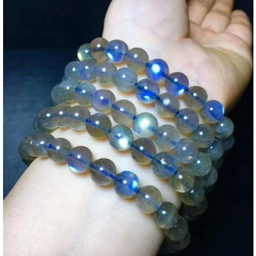 Natural Moonstone Blue Light Crystal Beads Bracelet AAA 8mm