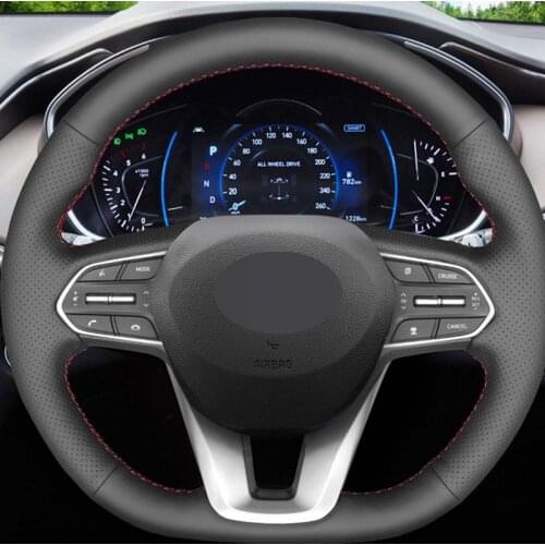 HKOADE Non-slip Breathable DIY Hand-stitched Black High Soft Leather Car Steering Wheel Cover for Hyundai Santa Fe 2019
