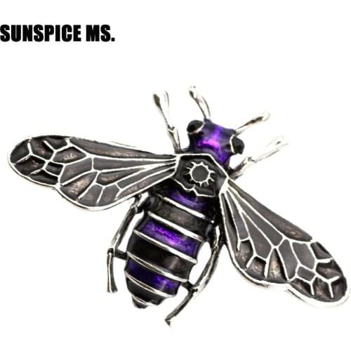 Exquisite Enamel Bee Insect Brooch Pins For Women Antique Silver Color Purple Stripes Animal Brooches Jewelry Kids Vivid Gifts