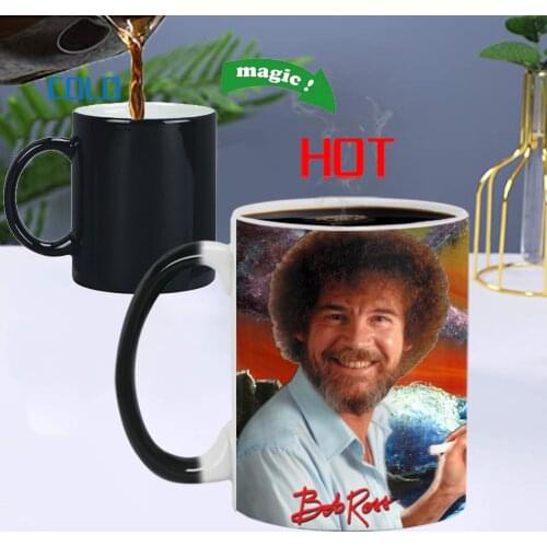 Painting Master Bob Ross Ceramic Color Changing Cup Creative Breakfast Milk Coffee Tea Water Cup Thermal Reaction Mug Fun Gift