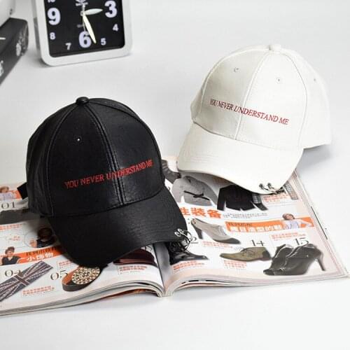 2019 PU Winter Casual black and white Letter Embroidery hat Casual Hip-hop RING Hats & Caps