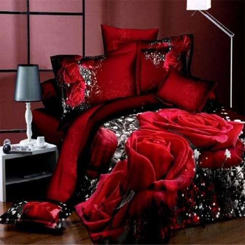 3D Red Rose Flowers Oil Painting Bedding Set Full Queen King Size Bedclothes Bed Line Wedding Decoration