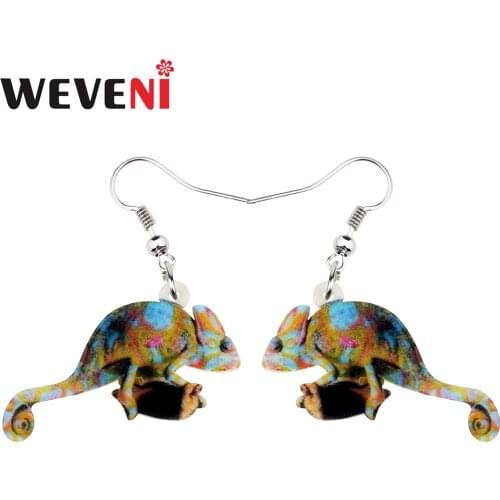 WEVENI Statement Acrylic Cute Chameleon Gecko Earrings Drop Dangle Unique Animal Jewelry For Women Girls Gift Charms Wholesale