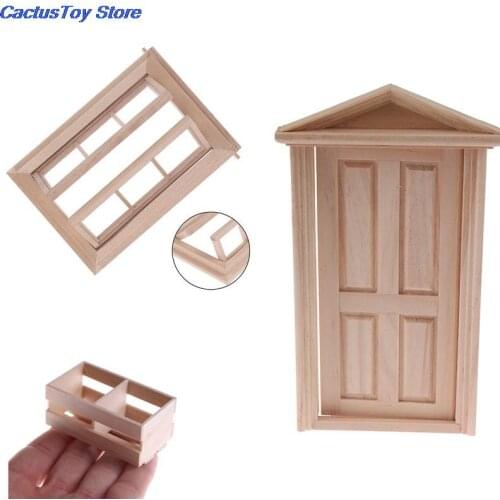 1pcs Miniature Wood Framed Furniture Kitchen Room Kits 1/12 Scale Dollhouse Door Window